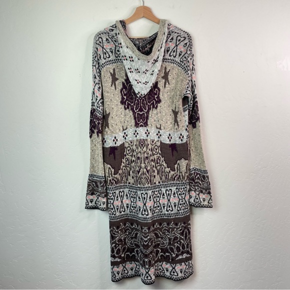 Free People Americana Bandana Hooded Long Duster Cardigan Sweater Size Medium - Picture 4 of 15